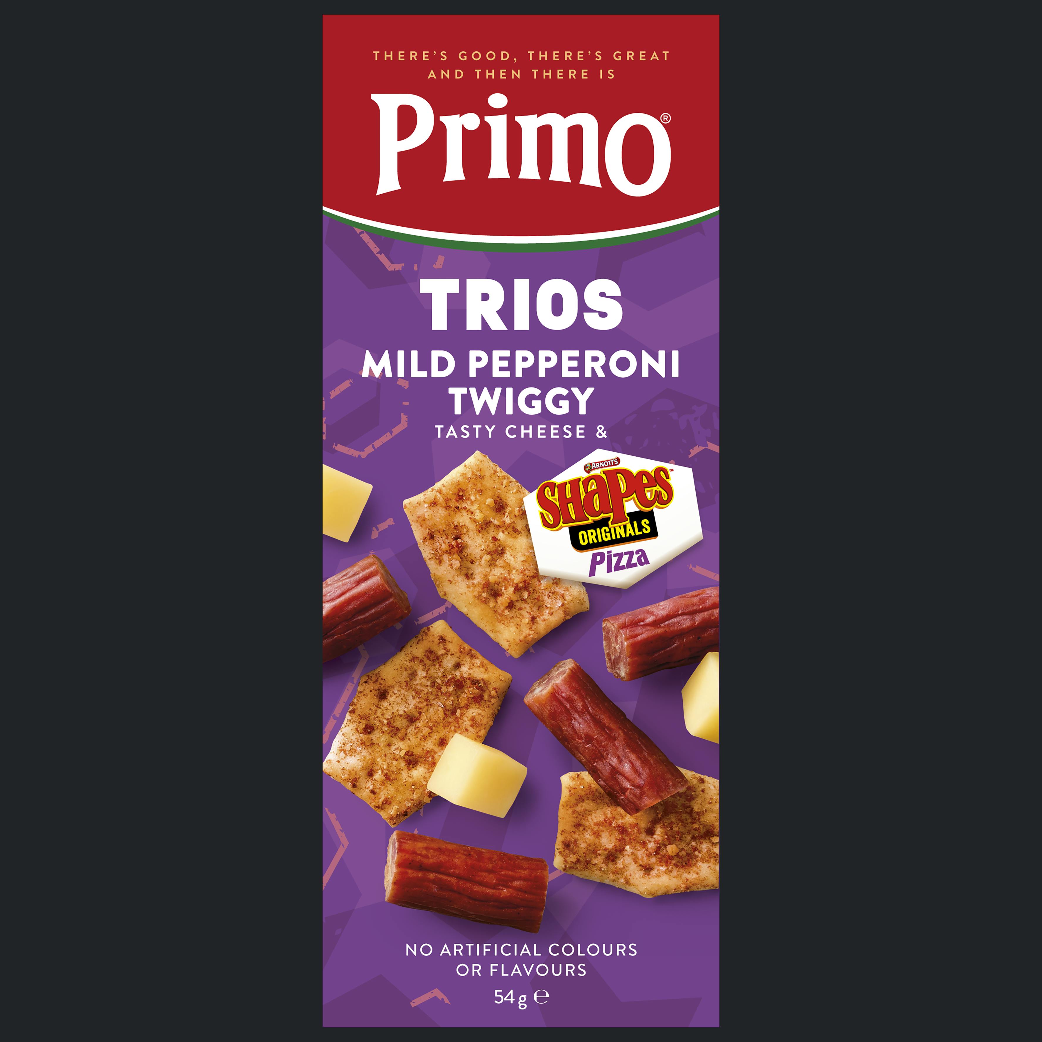 Primo Trios Cheese Pepperoni & Pizza Shapes 54G