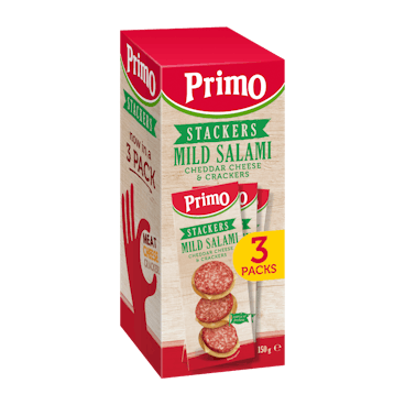 Primo Stackers Mild Salami Cheddar Cheese & Crackers 3pk 150g