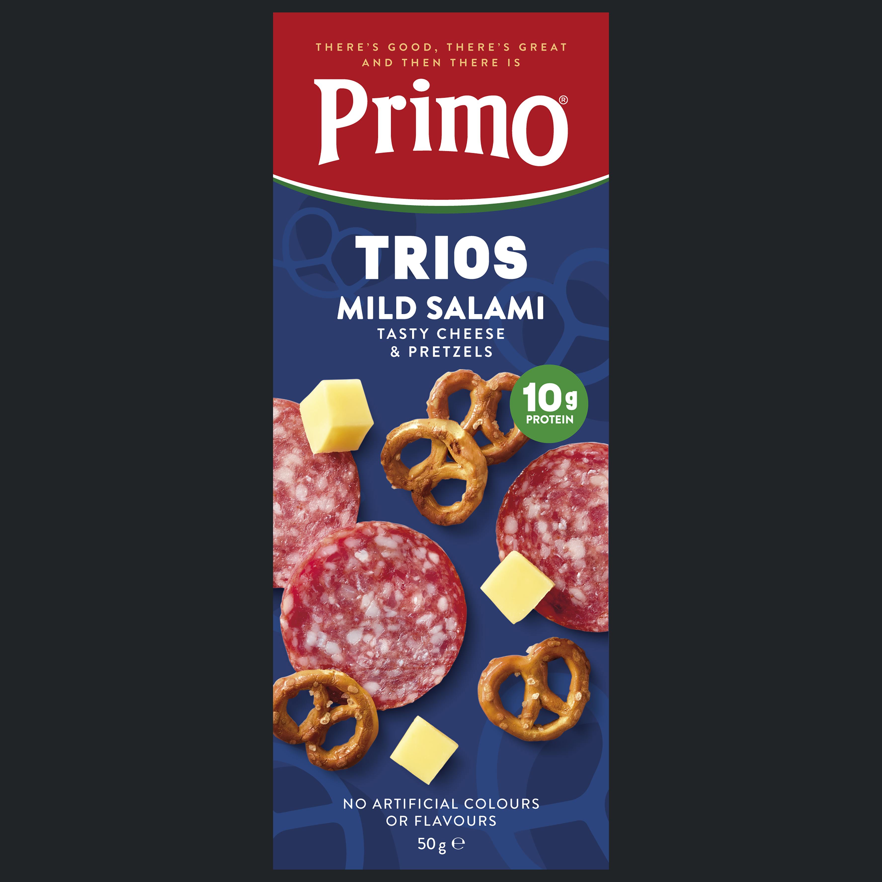 Primo Trios Mild Salami,  Pretzel & Tasty Cheese 50G